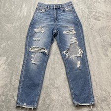 American Eagle Jeans Women's Size 4 Blue Distressed Curvy Mom High Waisted