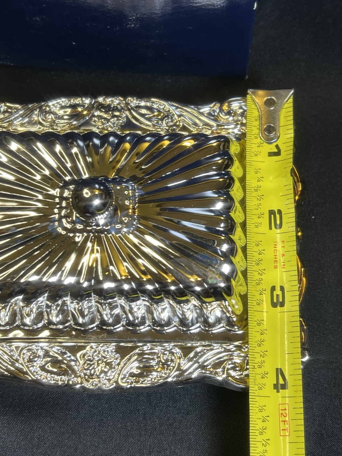 NOS Vintage Silver Plate Butter Dish Ornate with Glass Insert 4.75” Unique Size