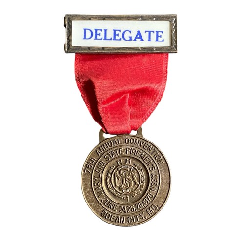 1970 Ocean City Maryland State Firemens Association Delegate Badge MD Medal Pin