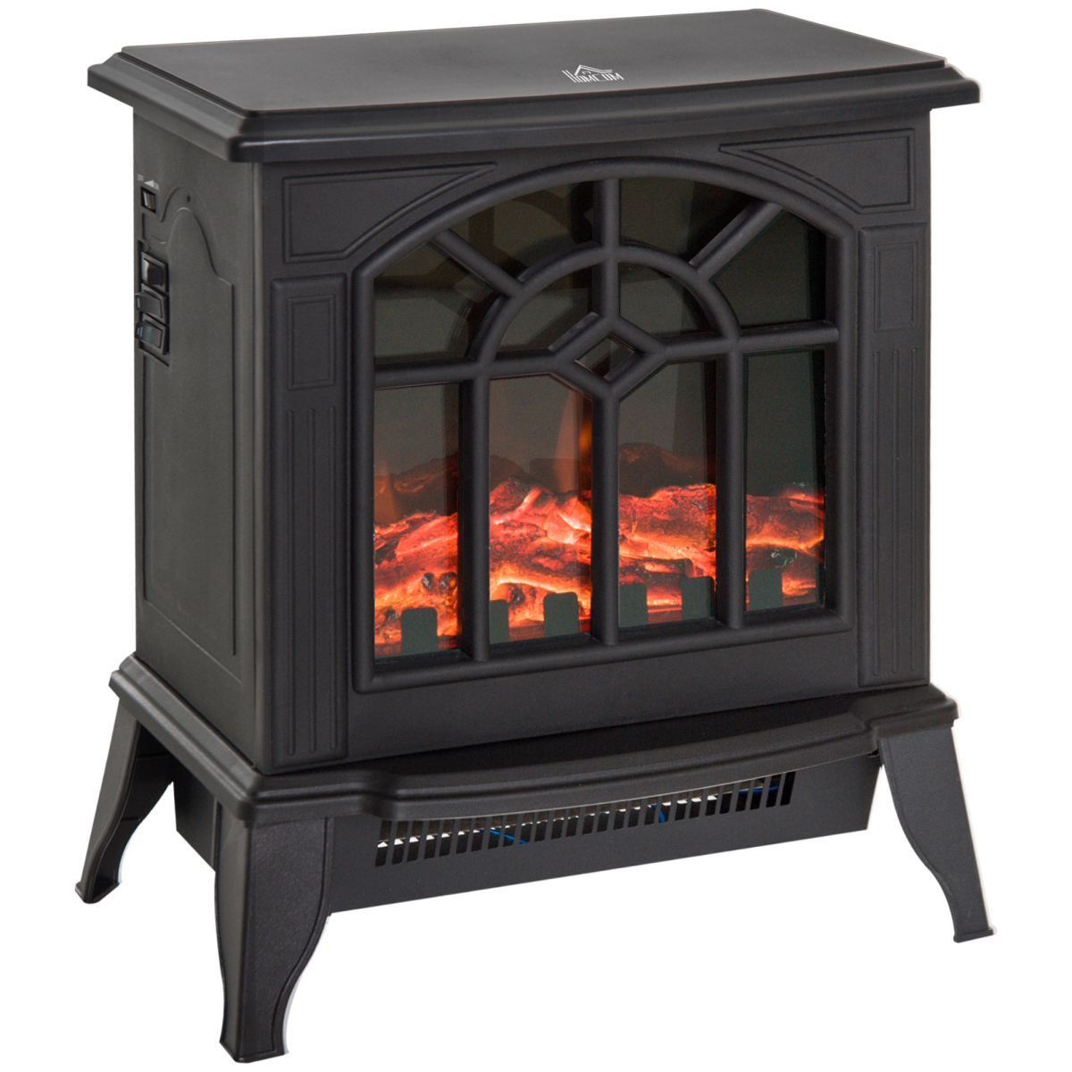 Bobobiy Black 1000W/2000W Freestanding Electrical Fireplace Indoor Heater Stove Log Wood Led Burning Effect Flame With Thermostat Control - Image 2