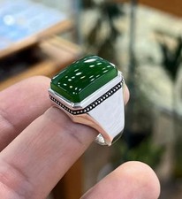 Yemeni Aqeeq Ring, 925 Sterling Silver Natural Agate Ring, Shia Ring Green Agate