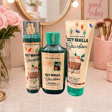 3 PC NEW Bath  Body Works Cozy Vanilla Bourbon Fine Mist, Cream  Body Wash Gel