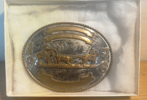 Vintage Comstock Silversmith  1976 Team Roping Trophy Belt Buckle