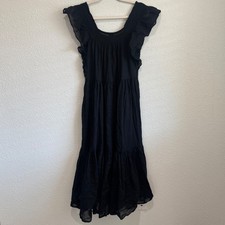 J.Crew Womens Medium Flutter-sleeve cover-up dress Black Boho Sheer Preppy Flowy