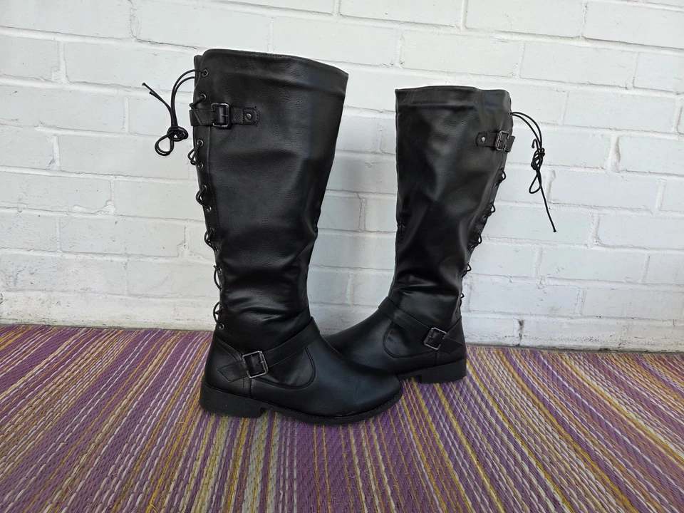 Botas negras para mujer talla 9 con detalles de cremallera y cordones MARCA buscadas LadyLuck Foto 3 de 4