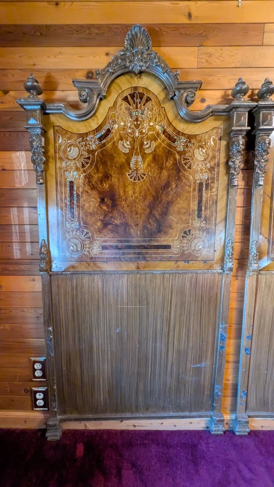 Cabeceros antiguos de hierro de imitación de madera (par) - estilo victoriano Art Nouveau ornamentado Foto 2 de 4