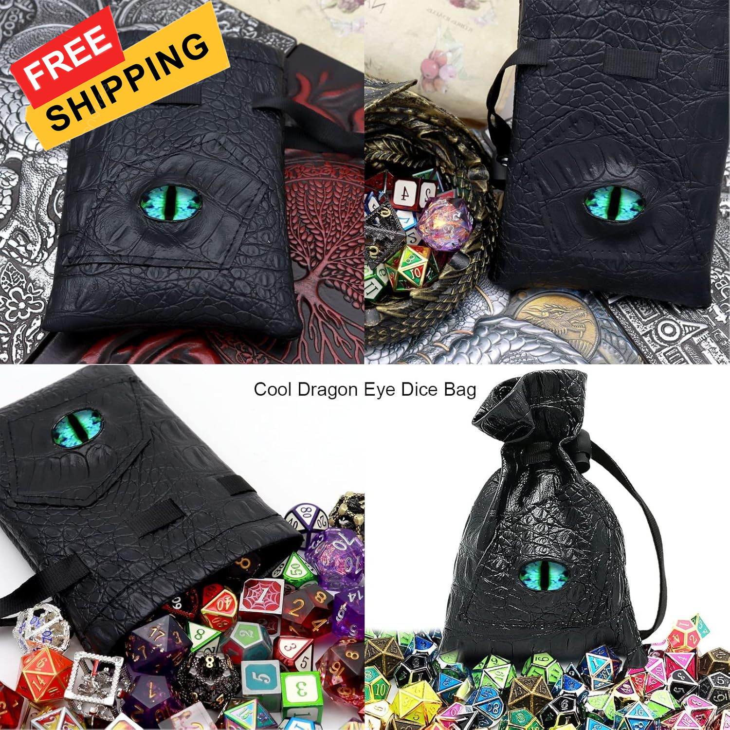 Haxtec Dragon Eye Dice Bag Drawstring Leather DND Small, Blue Green 