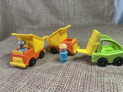 Vtg FP Little People Construction Vehicle Lot Fork Lift & Dump Truck  & Workers
