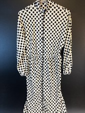 Vtg 50-60s Polka Dot Full Button Retro Dress Long Maxi Mod Black White Flaws Sml