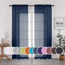 Sheer Curtains 90 Inches Long Light Filtering 42"W x 90"L Pack of 2 Navy Blue