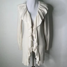Ralph Lauren Women's Cream Ruffle Cotton Cardigan Size PM