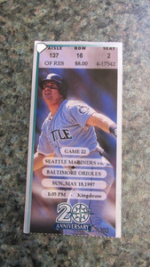 KEN GRIFFEY JR HR-A-ROD HR-RANDY JOHNSON VS MIKE MUSSINA-GAME TICKET-05/18/1997