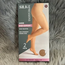 Silk Impressions Sheer High Support Womens Size Small Rich Tan High Waisted
