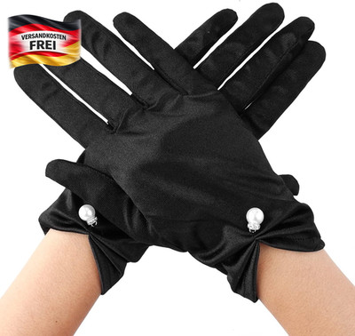 Kurze Satinhandschuhe Damen Blumenhandgelenk Spitzen Elegant für Hochzeit Dinner