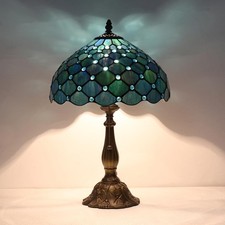 Tiffany Style Table Lamp,Sea Blue Pearl Table Lamp,12X12X19 Inch Tiffany Read...