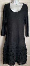 Calvin Klein Charcoal Gray Fringe Ruffle Drop Waist Sweater Knit Dress SMALL