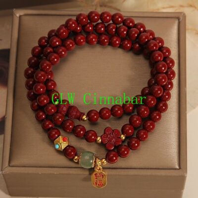 Cinnabar Bracelet Meditation Beads Vermilion Prayer Beads Exorcise Evil Spirits