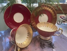 Vintage Aynsley Red & Gilded Corset & Avon Shape 2 Teacup & Saucer Sets