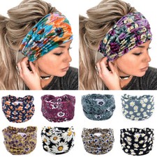 Boho Bandeau Headbands Wide Knot Hair Scarf Floral Printed Hair Band Elastic