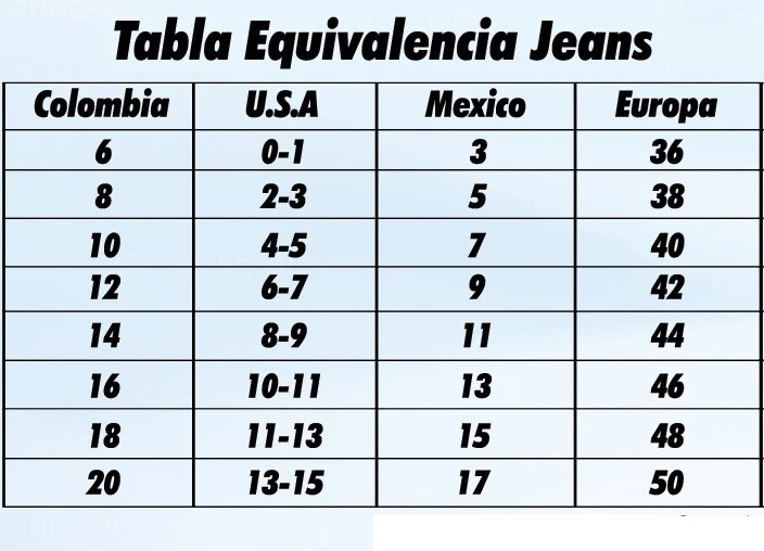 Tallas de jeans colombianos hot sale
