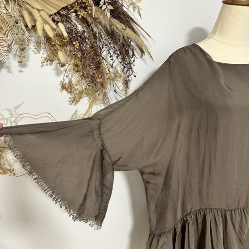 IMAGINE ITALY Womans Silk Overlay Top One Size 6-12 Brown Boho Flare Sleeve - Picture 4 of 11