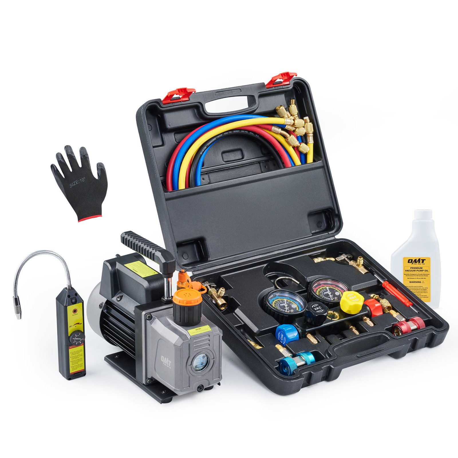 HVAC Automotive AC Vacuum Pump w Leak Detector & Manifold Gauge Set 1/3 HP 4 CFM 719868248966 eBay