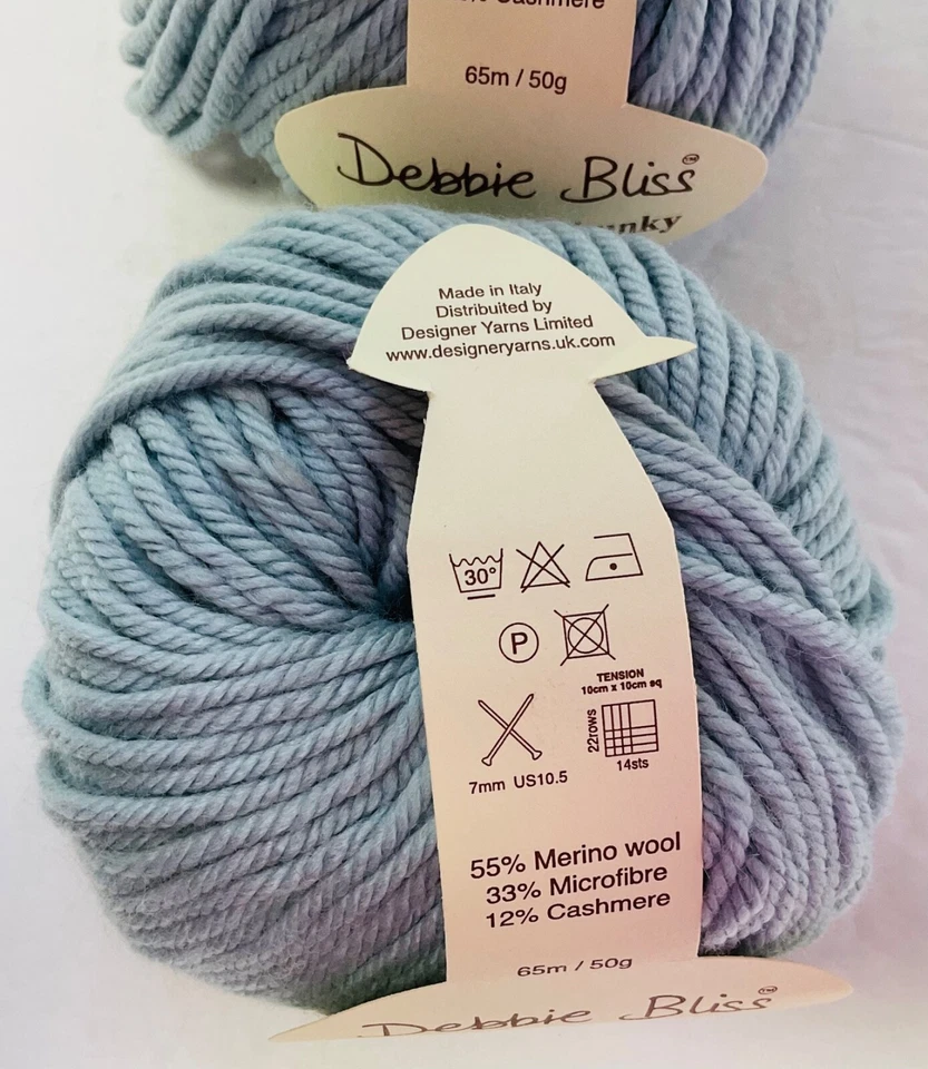 Debbie Bliss Cashmerino Chunky Yarn Lot of 2 Lt Blue Sport New Plied Italy - Image 2 of 4