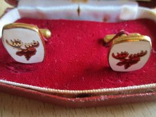  VINTAGE - F. C. PARRY / ENAMELLED CUFFLINKS in original box : MOOSE on front.