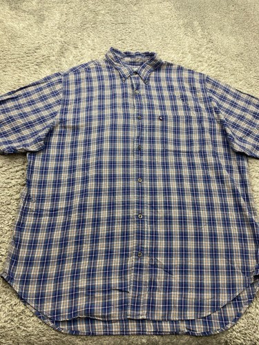 Polo Ralph Lauren Shirt Men 2XL Blue Plaid Short Sleeve Button Down Flannel Vtg