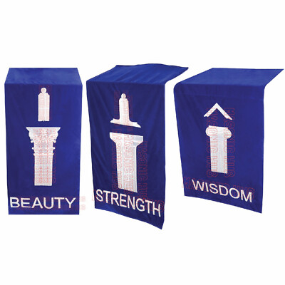Handcrafted Velvet Masonic Blue Lodge Pedestal Covers with Pillars  Set of Three