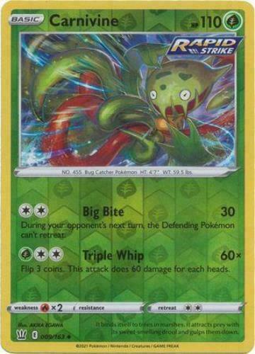 Pokemon -  Carnivine - 009/163 - Reverse Holo  - Battle Styles - NM/M - New