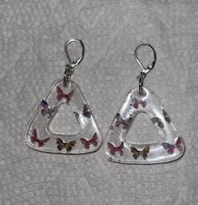 Transparent Butterfly  Flowers Resin Earrings, Red W/ Rhinestone,  White/Gold