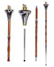 Drum Major Mace Stave  Stick Chrome Flat Head Gold Lion And Crown Three Parts