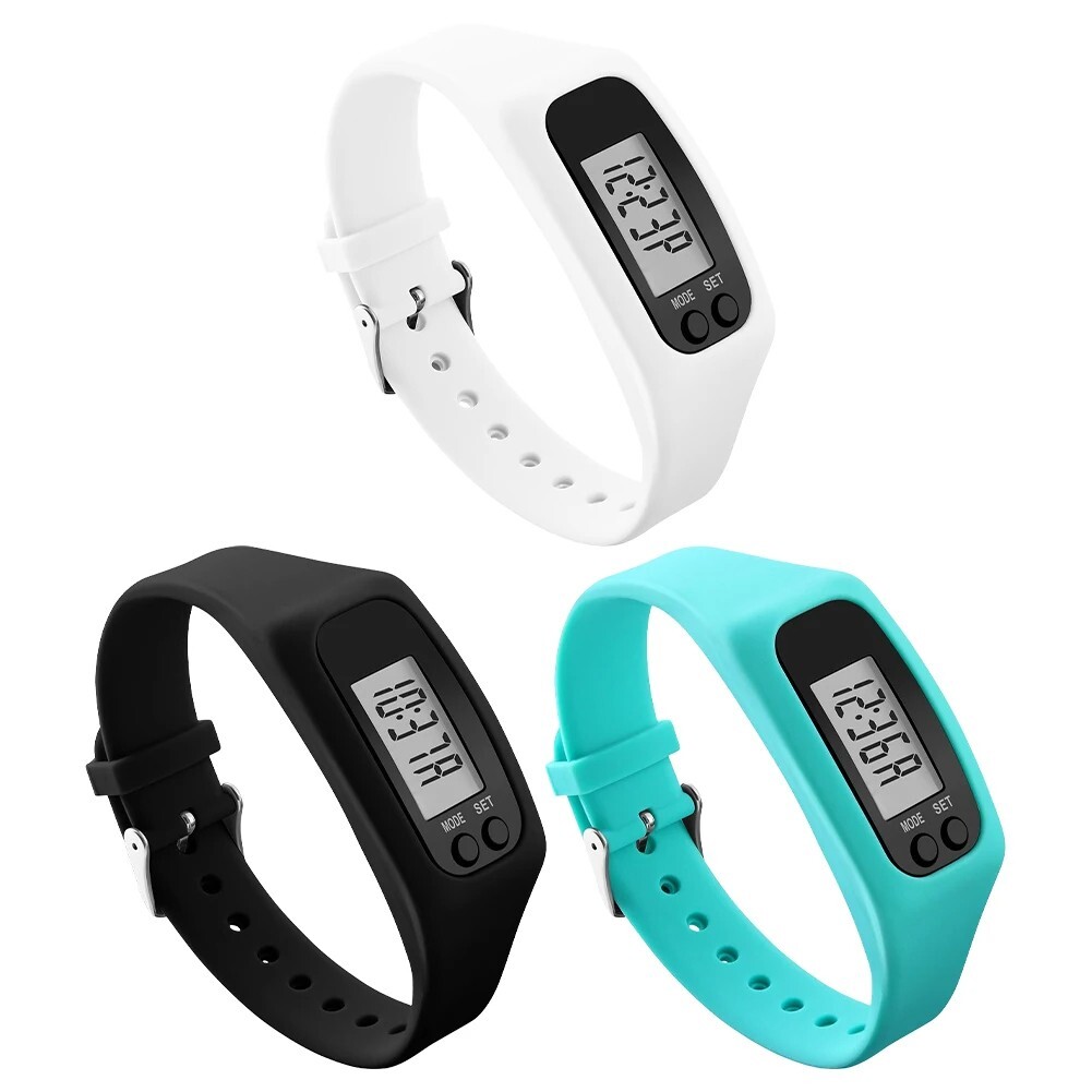 LED Pedometer Bracelet Step Counter Watch 12/24H Time Display