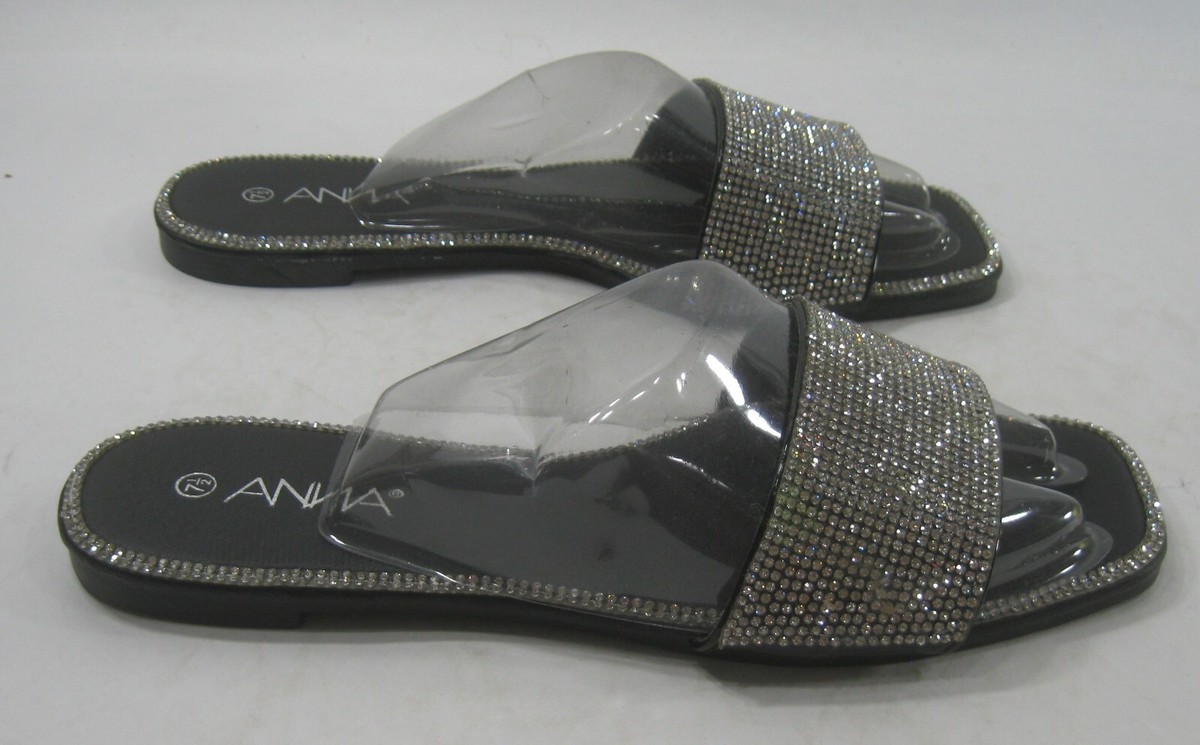 ANNA BLACK SILVER slip ON open toe Summer SANDAL WOMEN Size 7.5 | eBay