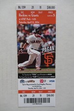 SAN FRANCISCO GIANTS VS COLORADO ROCKIES 4/12/2014 FULL TICKET~ ANGEL PAGAN