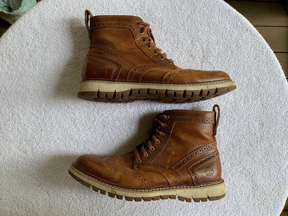 TIMBERLAND Britton Hill загрузки мужской 8 коричневый кожаный Wingtip Оксфорд водонепроницаемый читать - Изображение 3 из 4