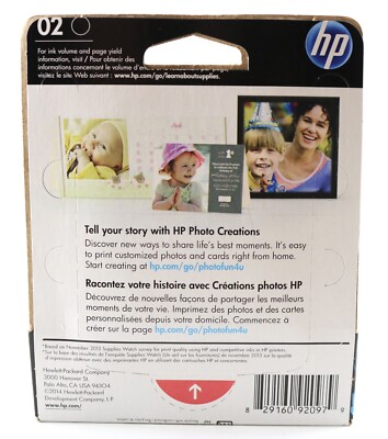 Cartouche D'encre Noire HP 02 Originale - Compatible Photosmart, Boîte Détail