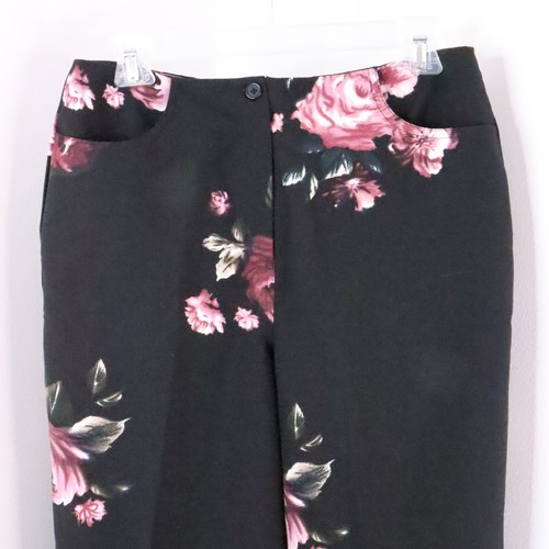 Larry Levine Sport Womens 10 Vintage Black Floral Semi-Sheer Cropped Capri Pants - Picture 2 of 8