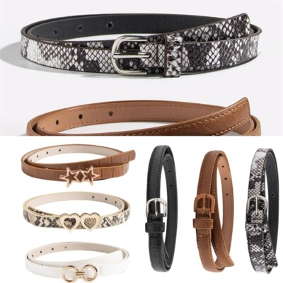 3Pcs Punk Girls PU Thin Waist Belt for Jeans Dress Cowgirl Buckle Waistband