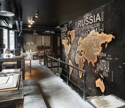 3D Vintage Golden Letters 114NA World Map Wall Paper Wall Print Decal Mural Fay