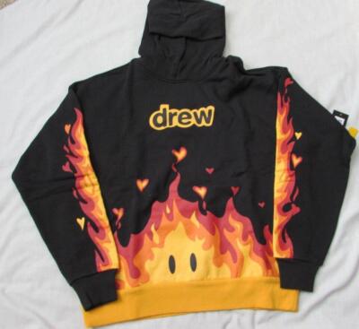 DREW HOUSE Sm Md Lrg black secret fire flames hoodie Justin
