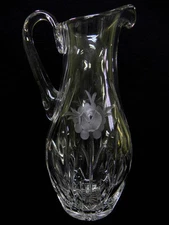 AMERICAN BRILLIANT HEAVY CLEAR ETCHED FROSTED CUT ART GLASS PITCHER