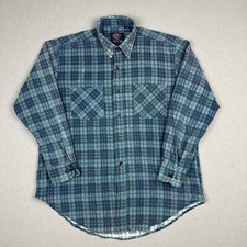 Vintage Dickies Workwear Flannel Size Large Color Blue Green Faded Distressed
