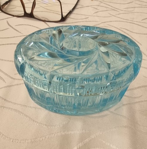 DECKELDOSE Kristall BLAU Türkis BONBONIERE MIT DECKEL