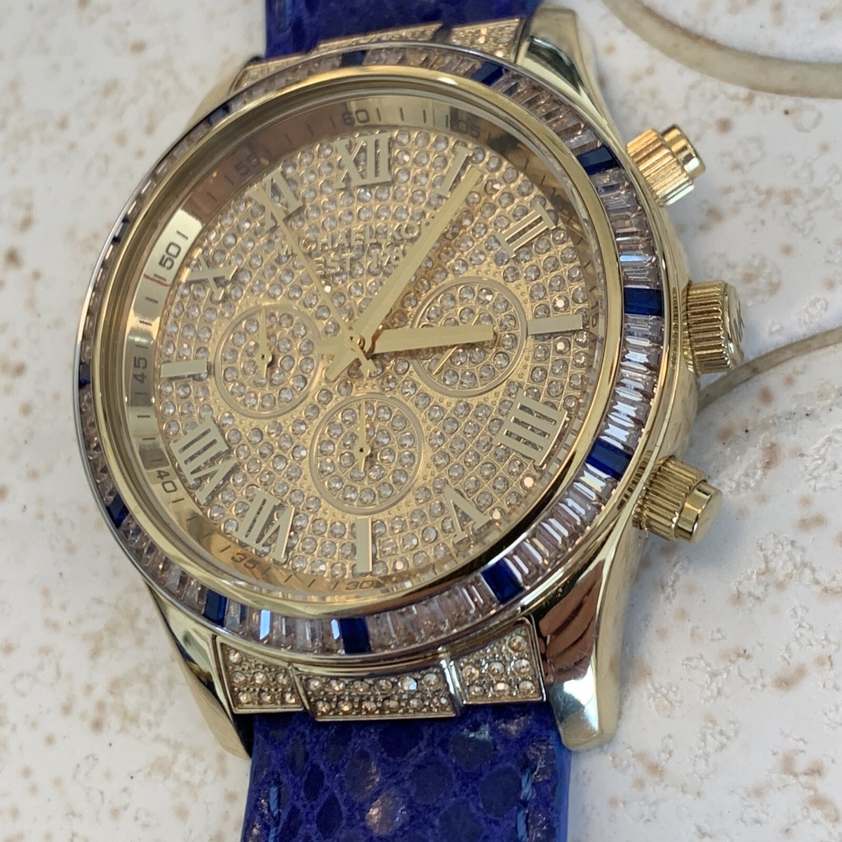 Michael Kors MK2311 Glitz Layton Blue Snakeskin Gold Tone Michael Kors MK2311 Glitz Layton Blue Snakeskin Gold Tone