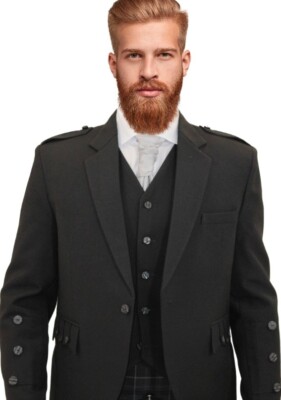 Anthrazitgraues Arrochar Tweed Sakko & Weste auf Bestellung in Schottland - £399