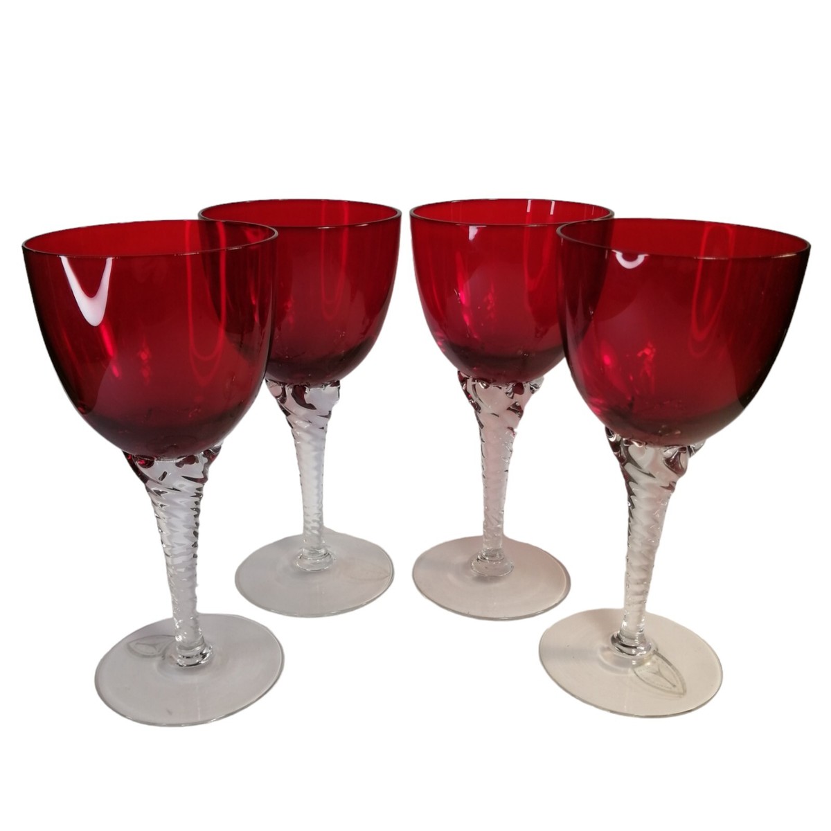 Vintage Retro Waldonia Crystal Red Wine Glass Set Swirl Stem