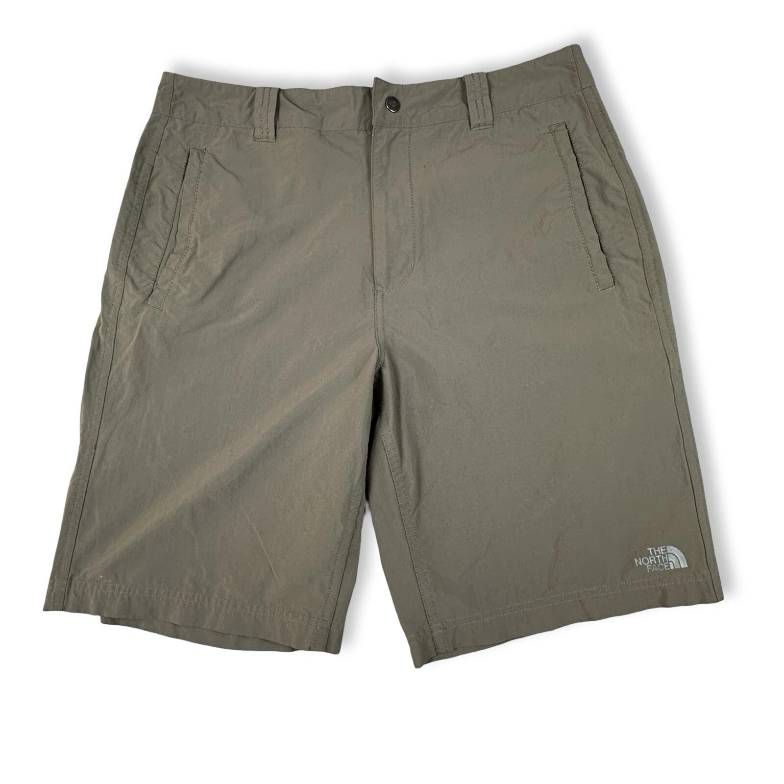The North Face Men's Hiking Shorts 32 Brown FlashDry Nylon Tech Stretch Red Zip