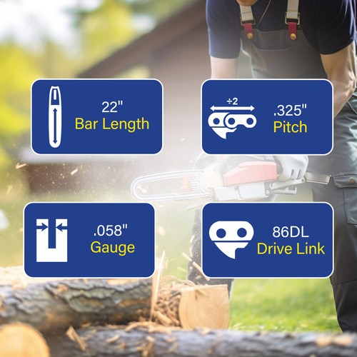 22" Chainsaw Guide Bar and Chain Blade 0.325" .058" 86DL Fit for Blue Max 2160 - Picture 4 of 8